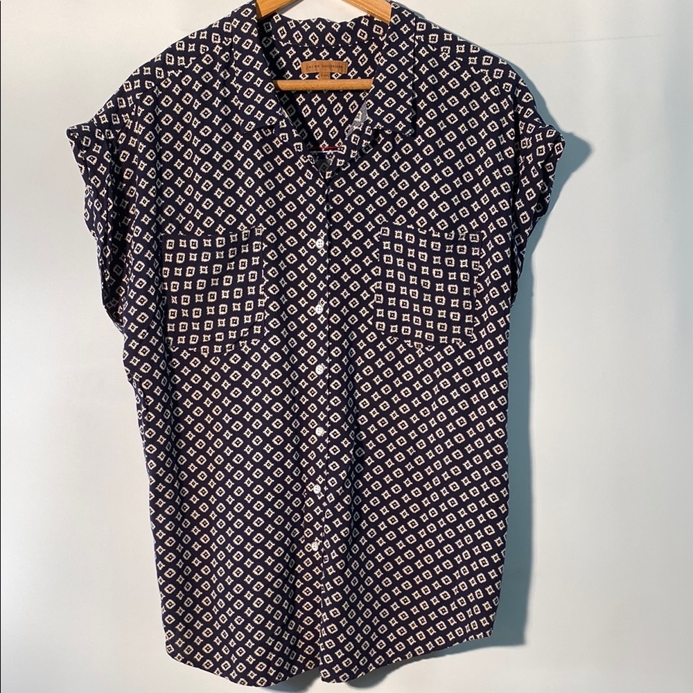JACHS Girlfriend Black and Cream Patterned Button Down Shirt